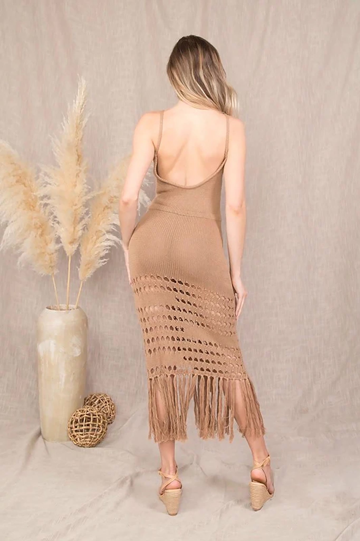 Paradise Cove Beach Cover-Up Crochet Dress - Brown