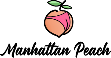 Manhattan Peach Swimwear and Activewear Company Logo featuring a peach wearing a bikini bottom