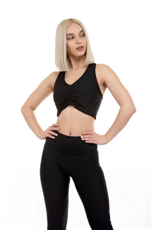 Dynamic Ruched Sports Bra - Midnight Black