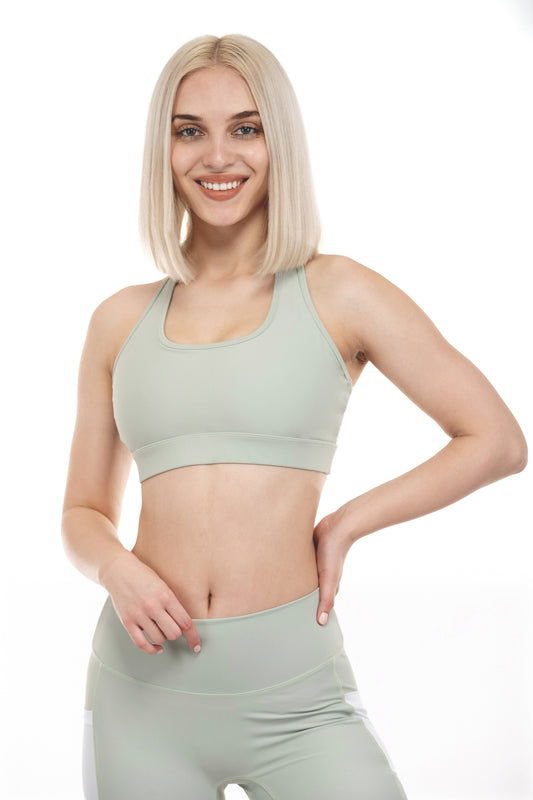 Pulse Cutout Racerback Sports Bra - Sage Green